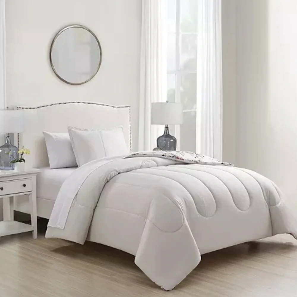 NWT Elegant Full / Queen Floral Comforter Set - White and Pink